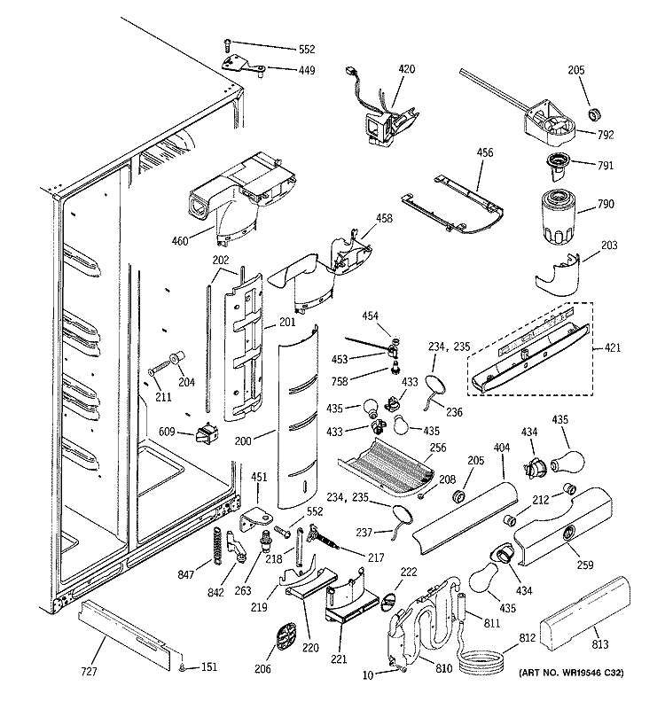 FRESH FOOD SECTION Diagram and Parts List for PIE23NGTAFSV  General Electric Refrigerator