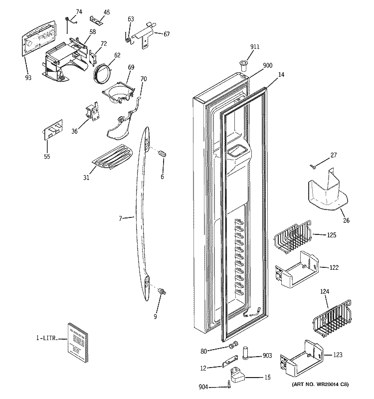 FREEZER DOOR Diagram and Parts List for PSW26PSTASS  General Electric Refrigerator