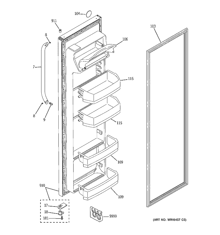 FRESH FOOD DOOR Diagram and Parts List for ESH25JSWBSS  General Electric Refrigerator