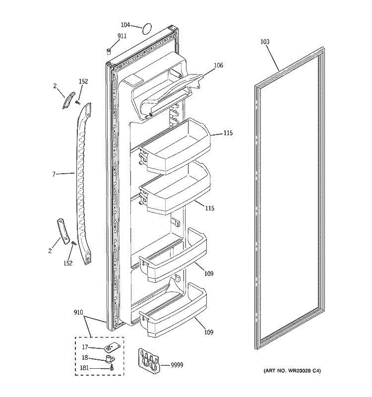 FRESH FOOD DOOR Diagram and Parts List for ESL22JFWABS  General Electric Refrigerator