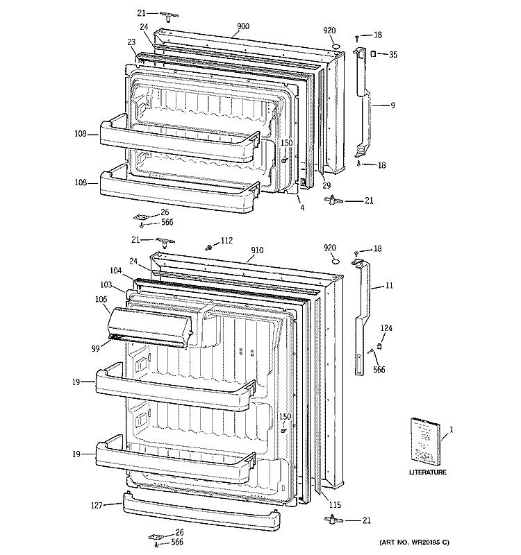DOORS Diagram and Parts List for GTS18EBSARBB  General Electric Refrigerator
