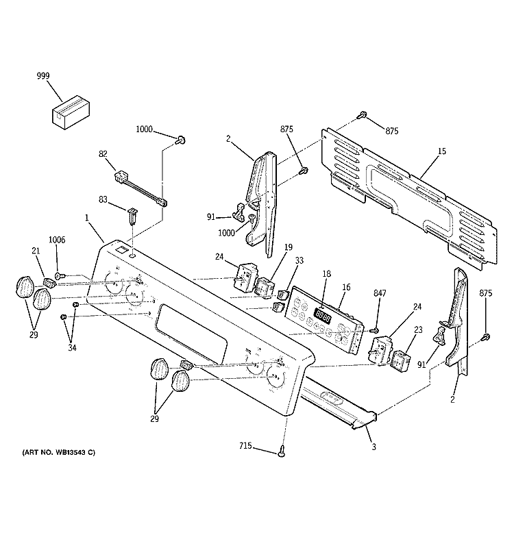 CONTROL PANEL Diagram and Parts List for JCBP78WJ3WW  General Electric Range