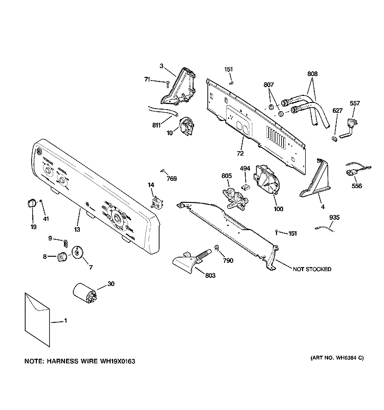 CONTROLS & BACKSPLASH Diagram and Parts List for GNSR3150H0WW  General Electric Washer