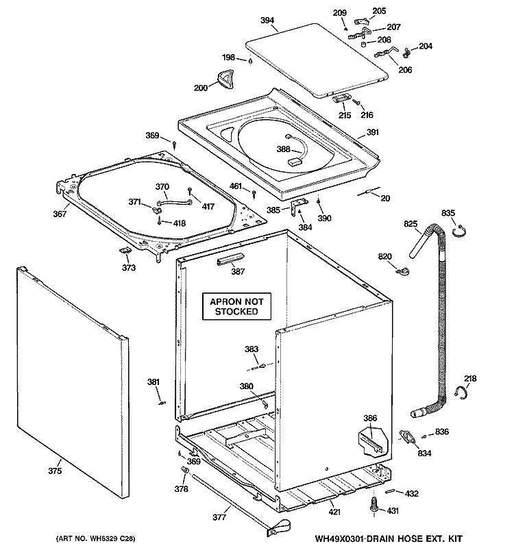 CABINET, COVER & FRONT PANEL Diagram and Parts List for GNSR3150H0WW  General Electric Washer