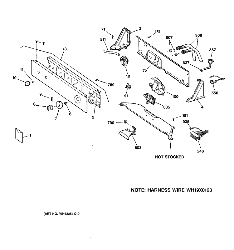 CONTROLS & BACKSPLASH Diagram and Parts List for WHDSR315DDWW  General Electric Washer