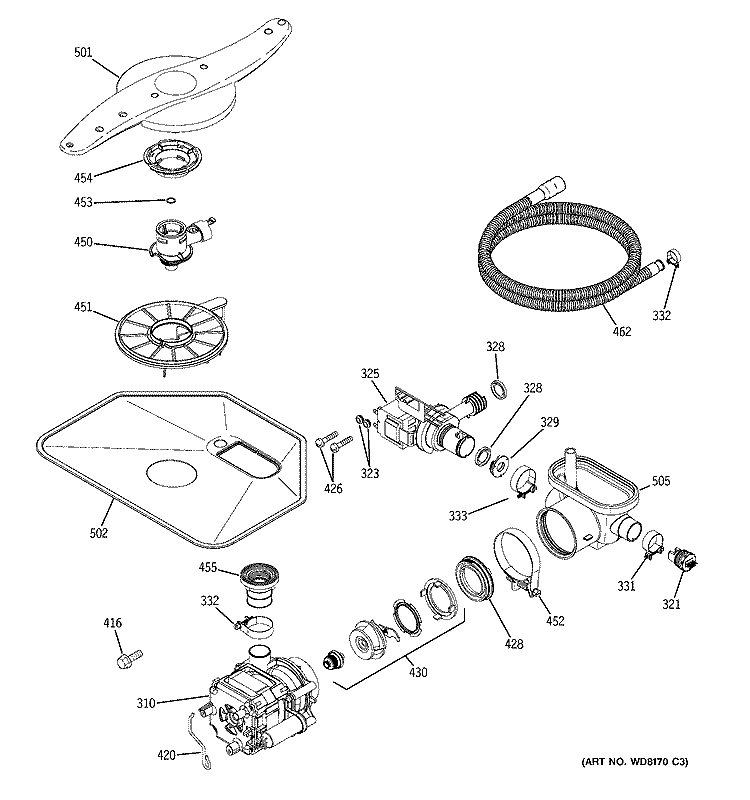 MOTOR - PUMP MECHANISM Diagram and Parts List for EDW6100N10BB  General Electric Dishwasher