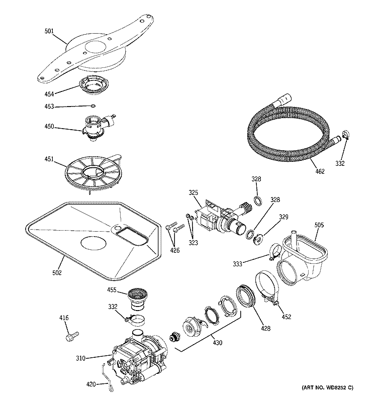 MOTOR - PUMP MECHANISM Diagram and Parts List for GHD4309N10BB  General Electric Dishwasher