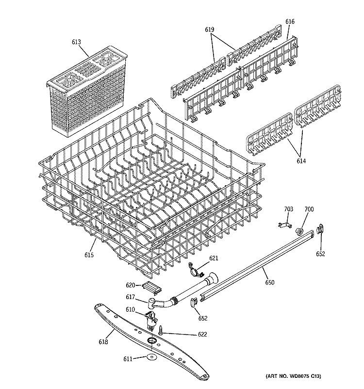 UPPER RACK ASSEMBLY Diagram and Parts List for GHD6711N10WW  General Electric Dishwasher