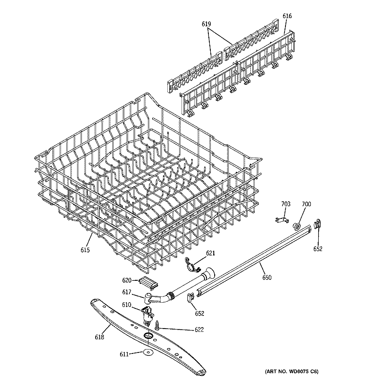 UPPER RACK ASSSEMBLY Diagram and Parts List for GLD5600N10CC  General Electric Dishwasher