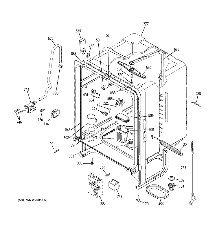 BODY PARTS Diagram and Parts List for GLD5760N10SS  General Electric Dishwasher