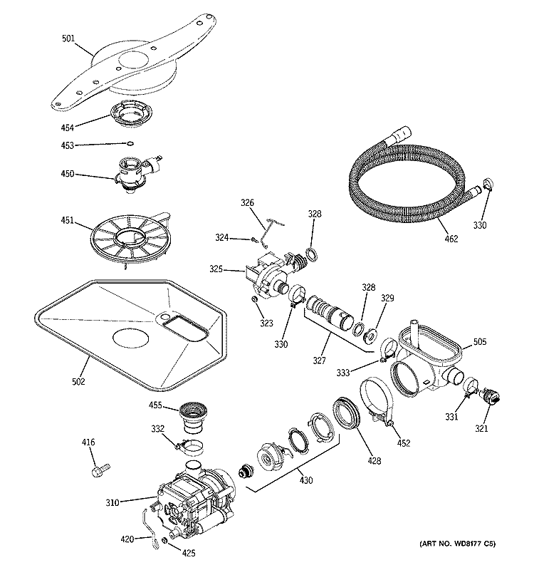 MOTOR - PUMP MECHANISM Diagram and Parts List for GLD6710N00WW  General Electric Dishwasher