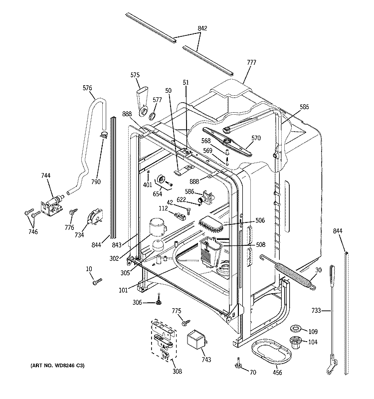 BODY PARTS Diagram and Parts List for GLD6800N10WW  General Electric Dishwasher