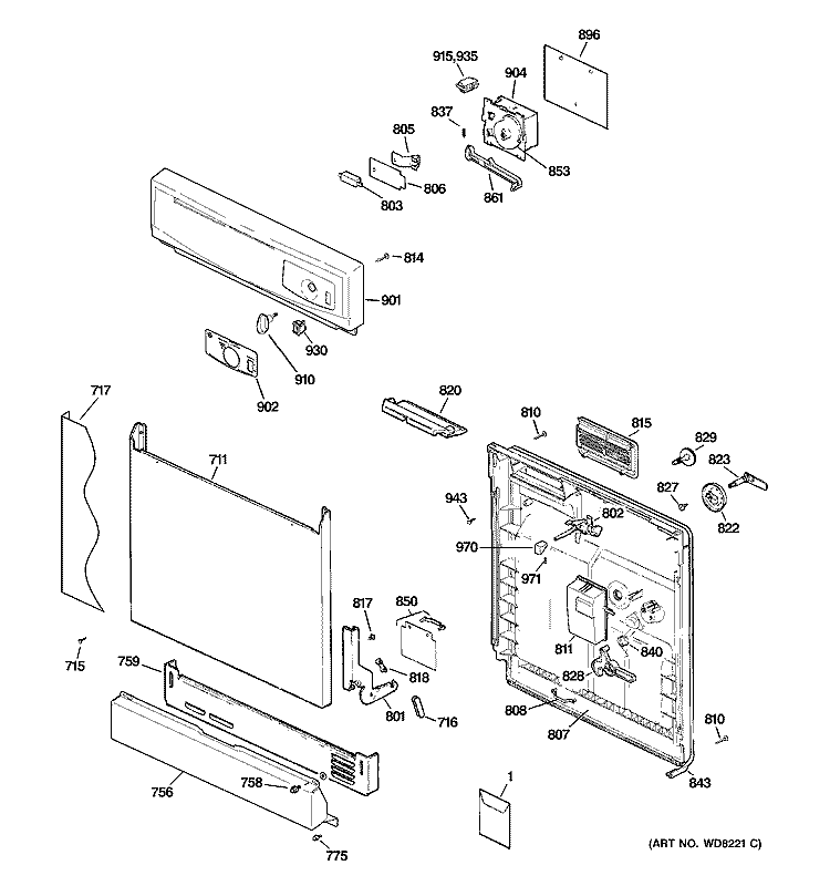 ESCUTCHEON & DOOR ASSEMBLY Diagram and Parts List for GSD1300N00BB  General Electric Dishwasher
