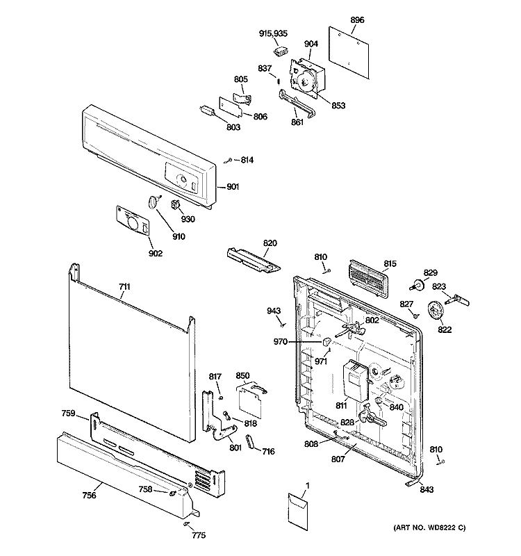 ESCUTCHEON & DOOR ASSEMBLY Diagram and Parts List for GSD2100N00CC  General Electric Dishwasher