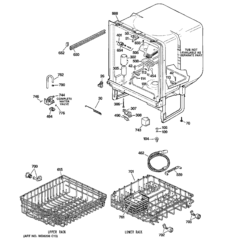 BODY PARTS Diagram and Parts List for GSD2100N00CC  General Electric Dishwasher