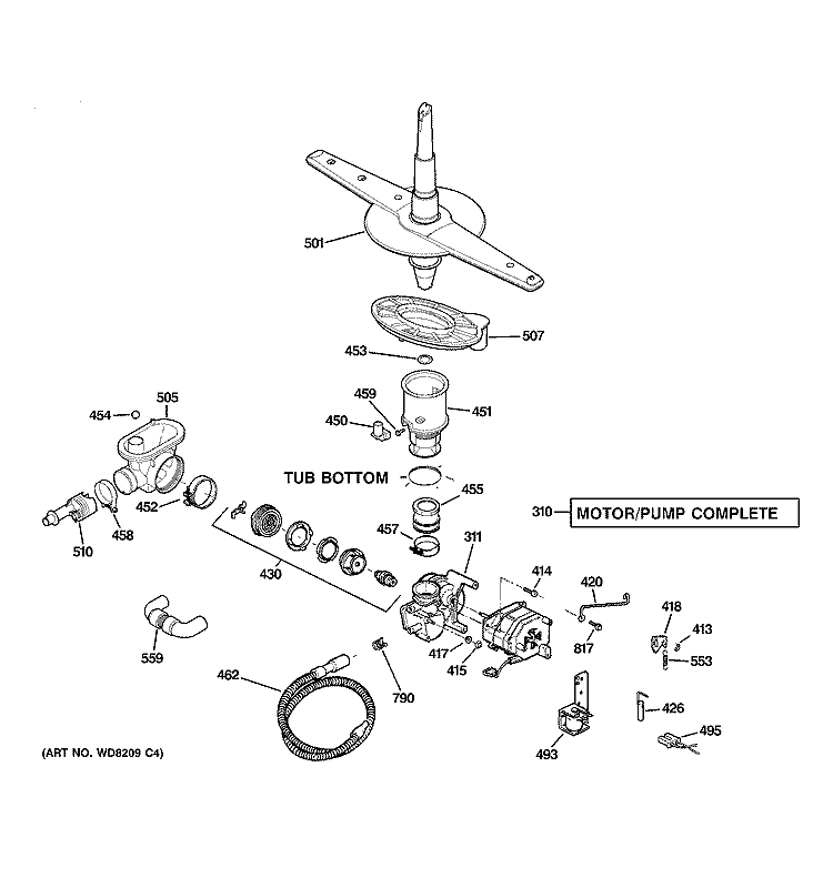 MOTOR - PUMP MECHANISM Diagram and Parts List for GSD2100N00CC  General Electric Dishwasher