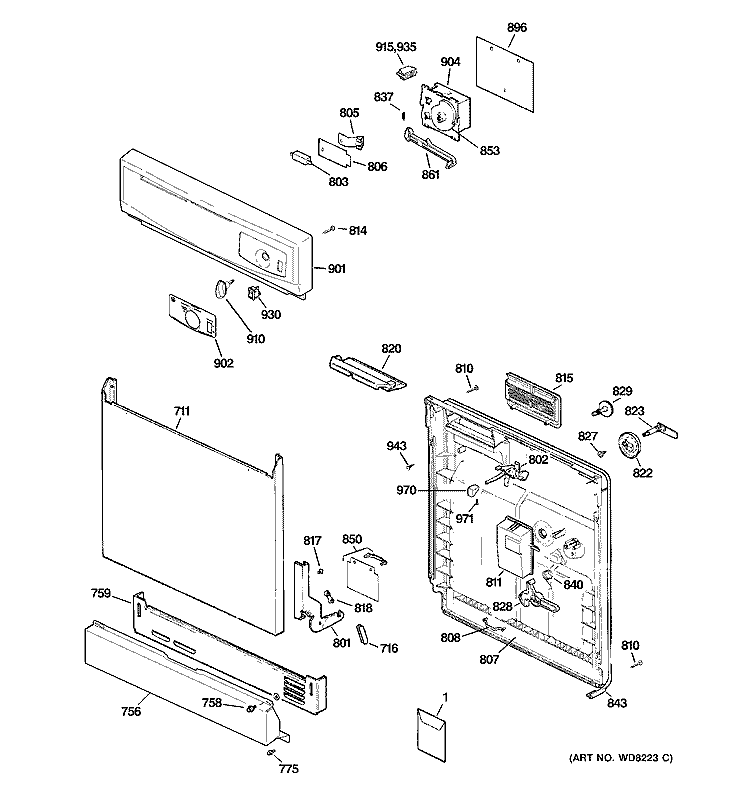 ESCUTCHEON & DOOR ASSEMBLY Diagram and Parts List for GSD2101N00BB  General Electric Dishwasher