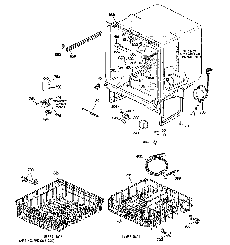BODY PARTS Diagram and Parts List for GSD2101N00BB  General Electric Dishwasher
