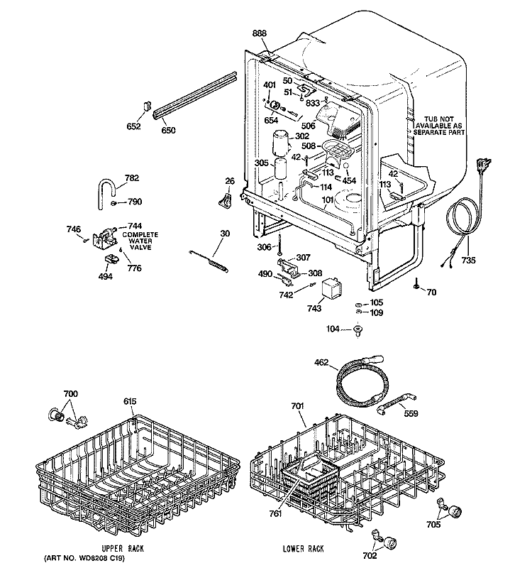 BODY PARTS Diagram and Parts List for GSD2301N00WW  General Electric Dishwasher