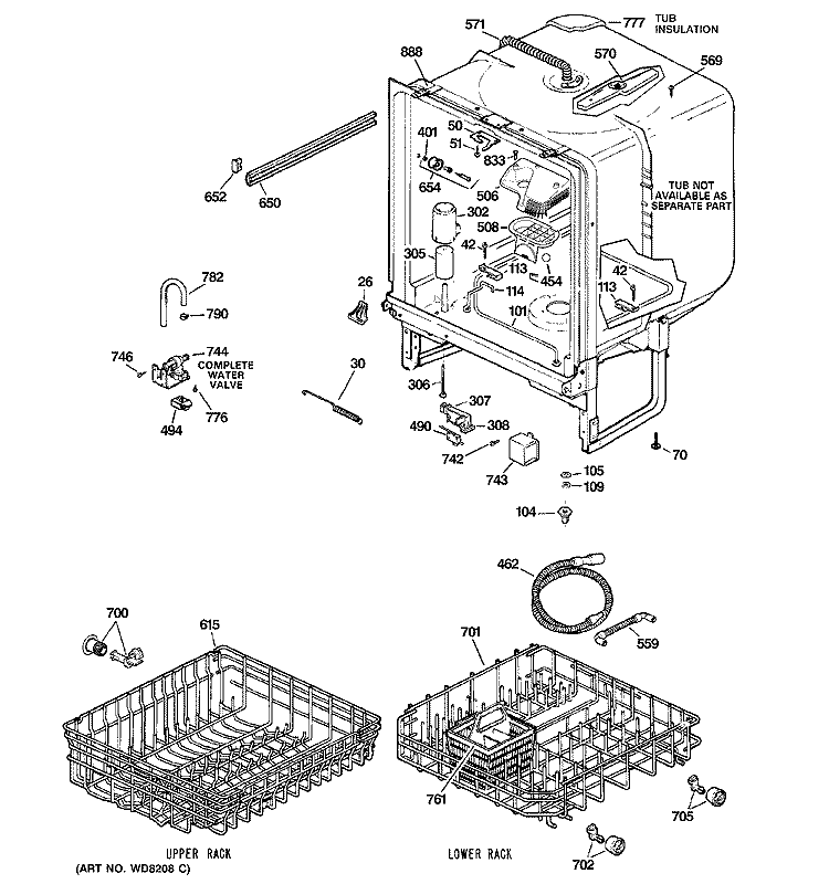 BODY PARTS Diagram and Parts List for GSD4060N00SS  General Electric Dishwasher