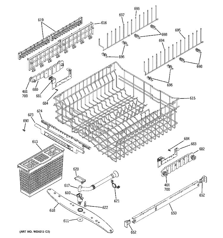UPPER RACK ASSEMBLY Diagram and Parts List for PDW7980N10SS  General Electric Dishwasher