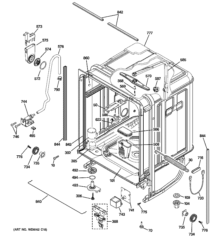 BODY PARTS Diagram and Parts List for PDW8281J10SS  General Electric Dishwasher
