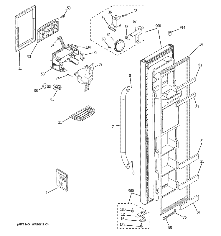 FREEZER DOOR Diagram and Parts List for GSE22KETAFSS  General Electric Refrigerator