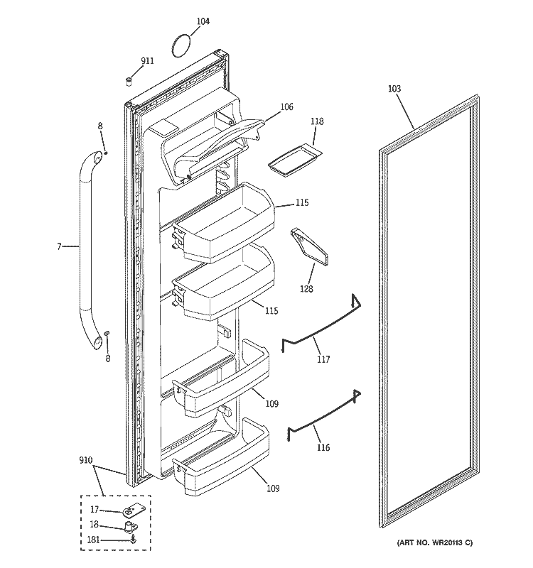 FRESH FOOD DOOR Diagram and Parts List for GSE22KETAFSS  General Electric Refrigerator