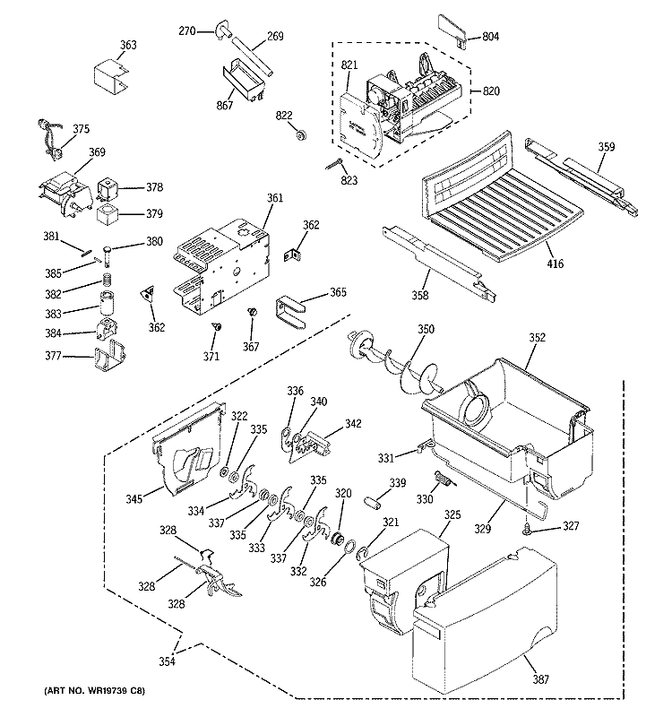 ICE MAKER & DISPENSER Diagram and Parts List for GSE22KETAFSS  General Electric Refrigerator