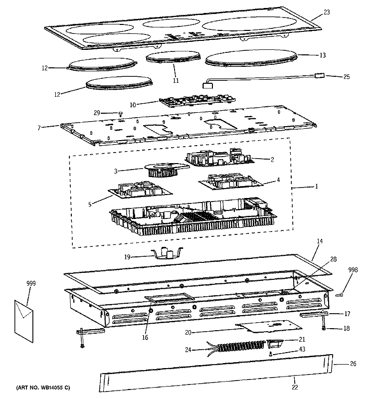 COOKTOP Diagram and Parts List for ZHU30RBM1BB  General Electric Cooktop