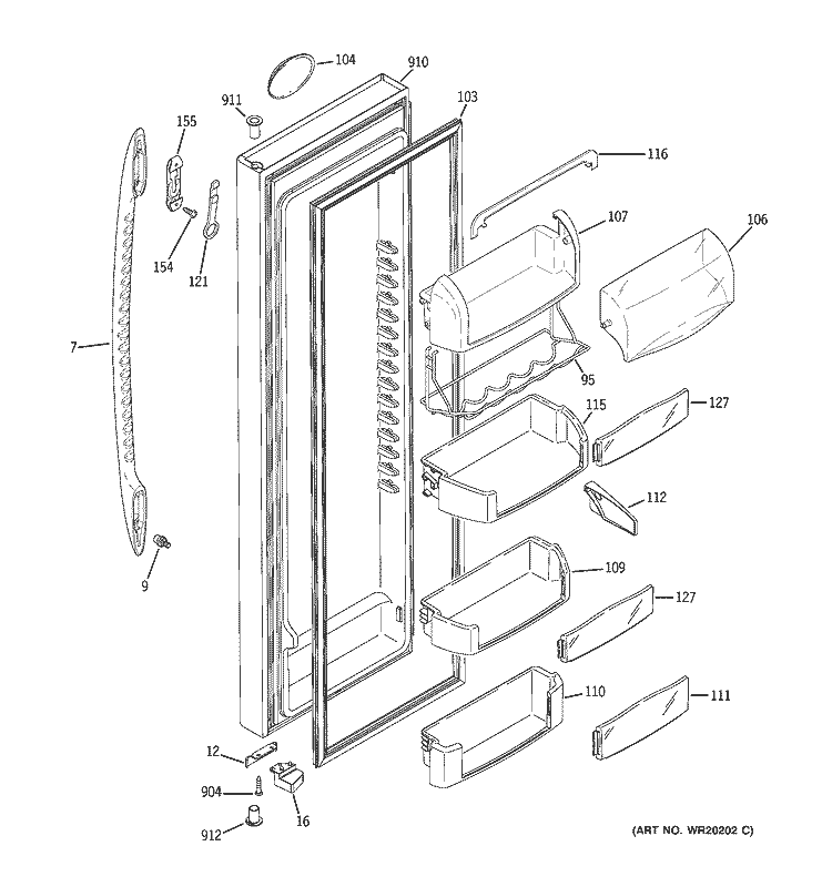 FRESH FOOD DOOR Diagram and Parts List for PCF23NGTCWW  General Electric Refrigerator