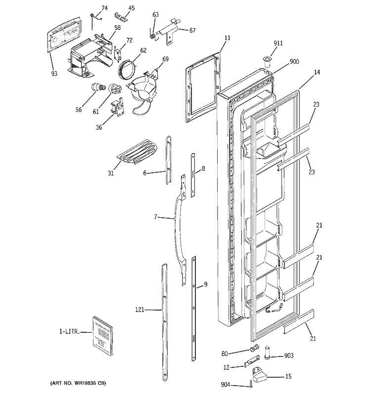FREEZER DOOR Diagram and Parts List for ESF25QGWACC  General Electric Refrigerator