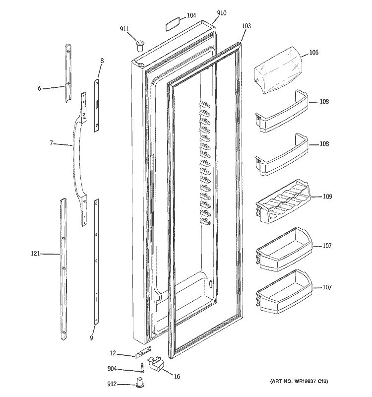 FRESH FOOD DOOR Diagram and Parts List for ESF25QGWACC  General Electric Refrigerator