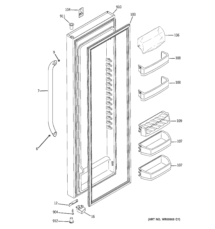 FRESH FOOD DOOR Diagram and Parts List for ESS25QSWASS  General Electric Refrigerator