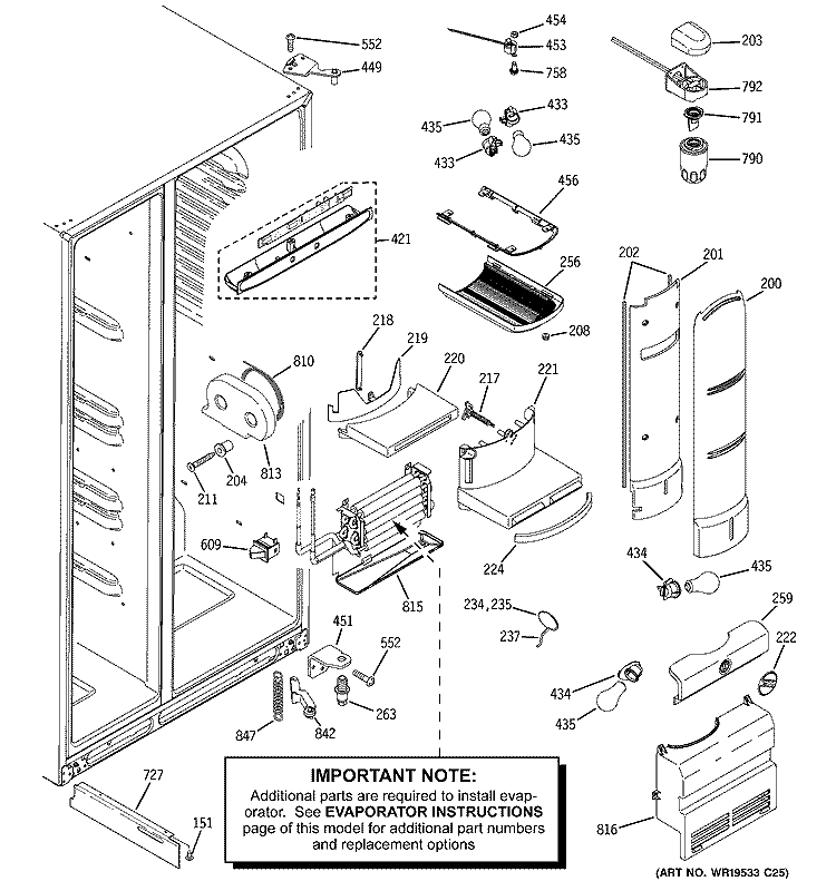 FRESH FOOD SECTION Diagram and Parts List for PSC25PSTBSS  General Electric Refrigerator