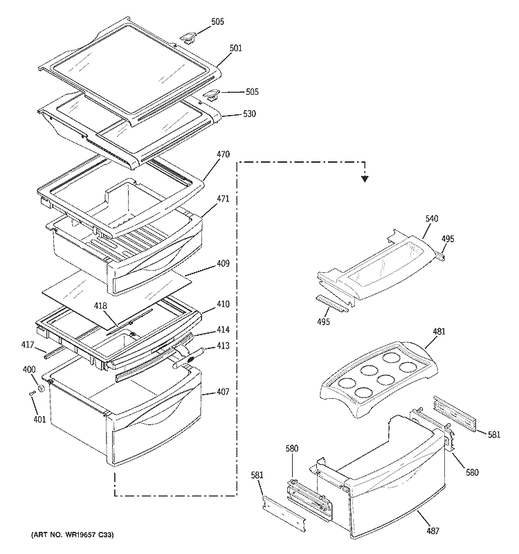FRESH FOOD SHELVES Diagram and Parts List for PSH23PGTBBV  General Electric Refrigerator