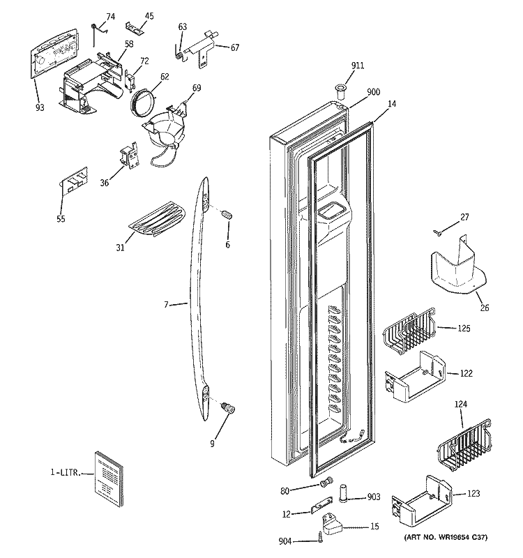 FREEZER DOOR Diagram and Parts List for PSW23PSTBSS  General Electric Refrigerator