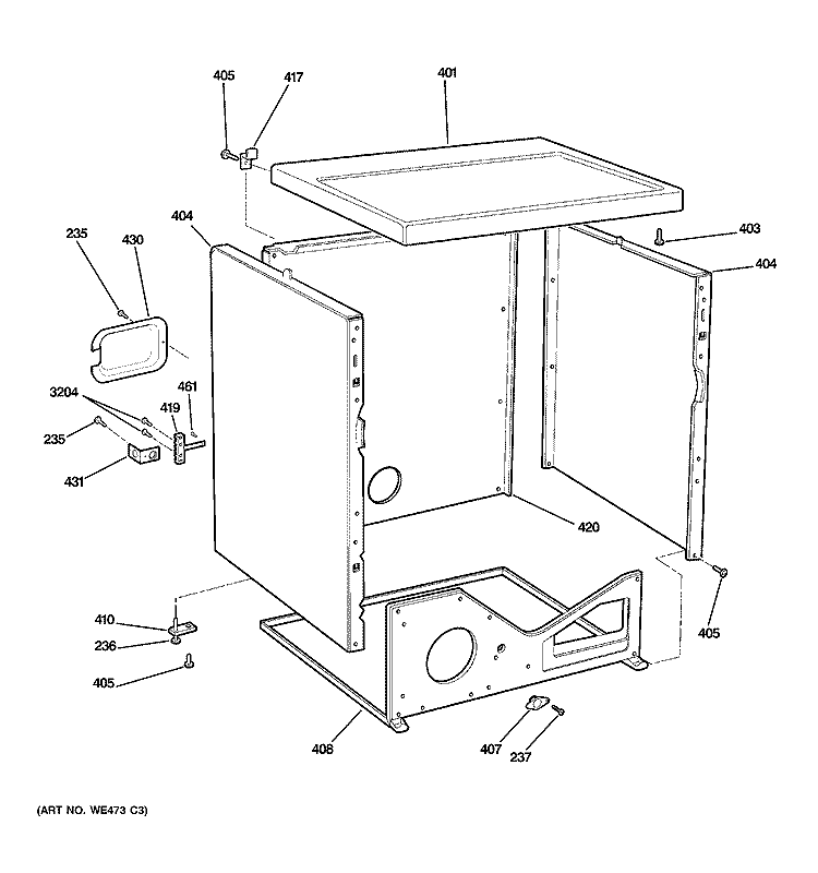 UPPER CABINET Diagram and Parts List for DDC4400T0WH  General Electric Dryer
