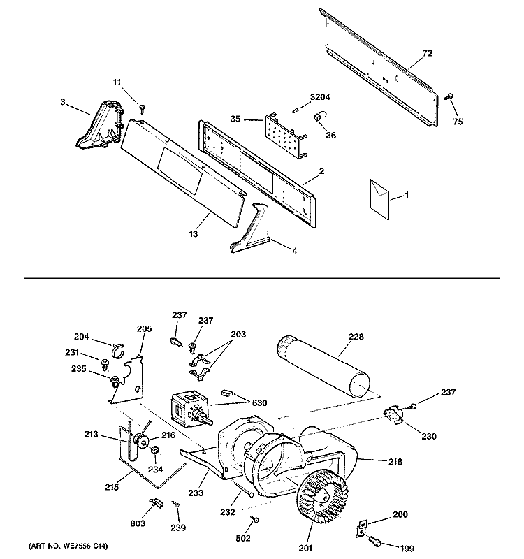 BACKSPLASH, BLOWER & MOTOR ASSEMBLY Diagram and Parts List for DNCD450GG0WC  General Electric Dryer
