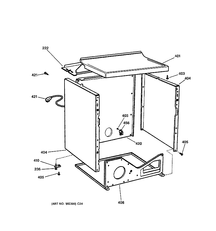 CABINET Diagram and Parts List for DNCD450GG0WC  General Electric Dryer