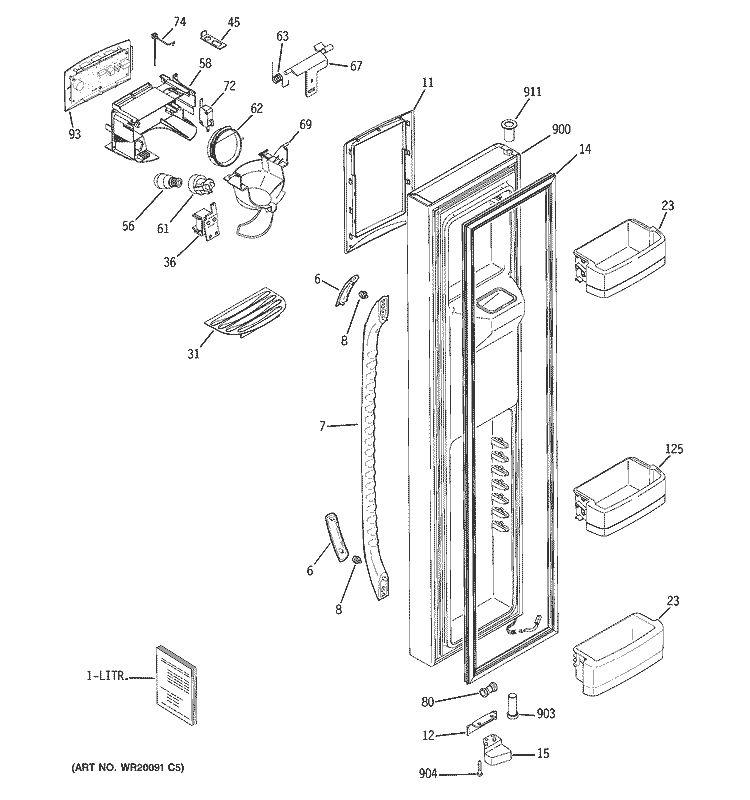 FREEZER DOOR Diagram and Parts List for GCE23LGTBFBG  General Electric Refrigerator