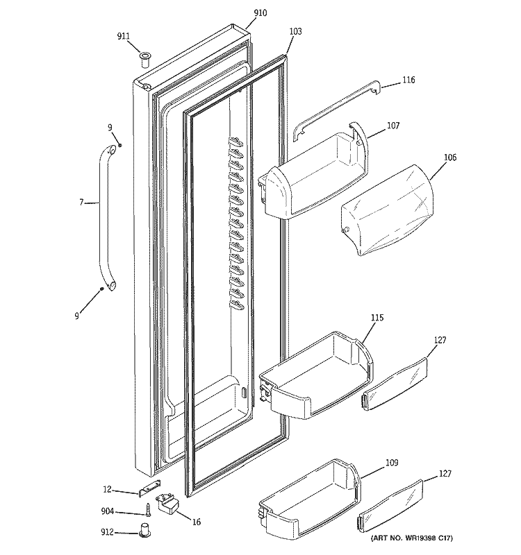 FRESH FOOD DOOR Diagram and Parts List for GSL25LGWABS  General Electric Refrigerator