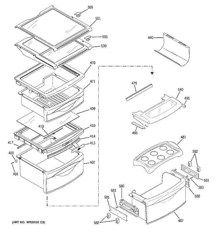 FRESH FOOD SHELVES Diagram and Parts List for GSL25LGWABS  General Electric Refrigerator