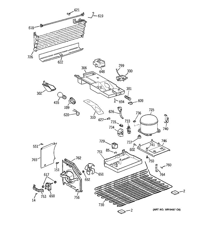 UNIT PARTS Diagram and Parts List for GTE17HBWKRWW  General Electric Refrigerator