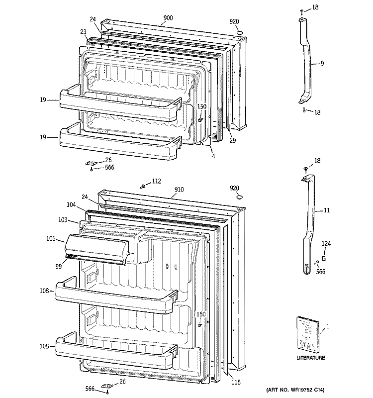 DOORS Diagram and Parts List for GTL17JBWERBS  General Electric Refrigerator