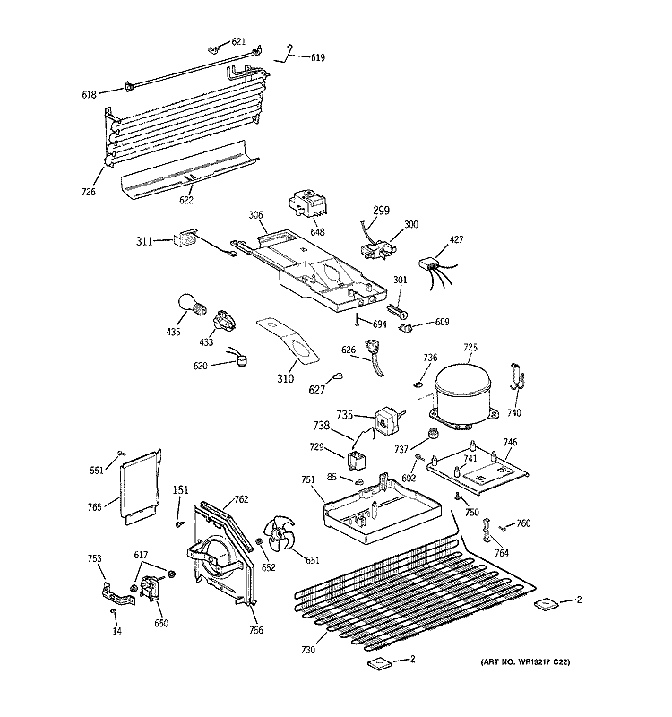 UNIT PARTS Diagram and Parts List for GTT16GBSERCC  General Electric Refrigerator