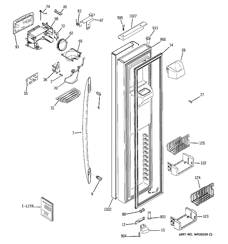 FREEZER DOOR Diagram and Parts List for PSH23PSWASS  General Electric Refrigerator