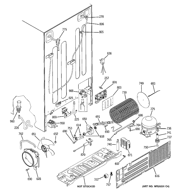 SEALED SYSTEM & MOTHER BOARD Diagram and Parts List for PSH23PSWASS  General Electric Refrigerator