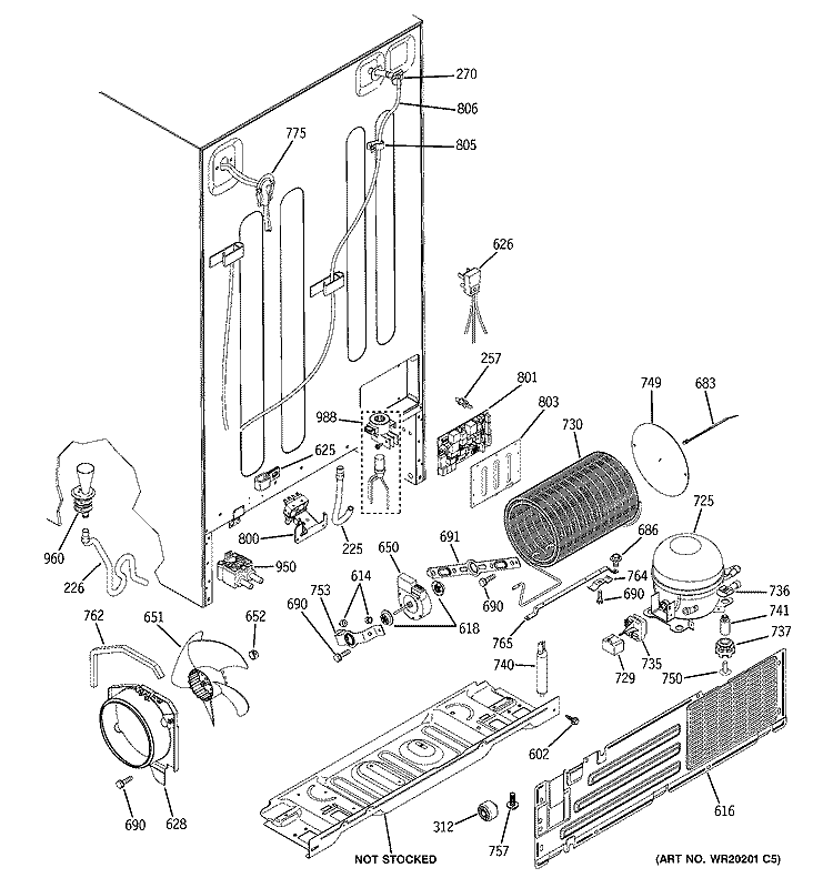 SEALED SYSTEM & MOTHER BOARD Diagram and Parts List for PSW26PSWASS  General Electric Refrigerator