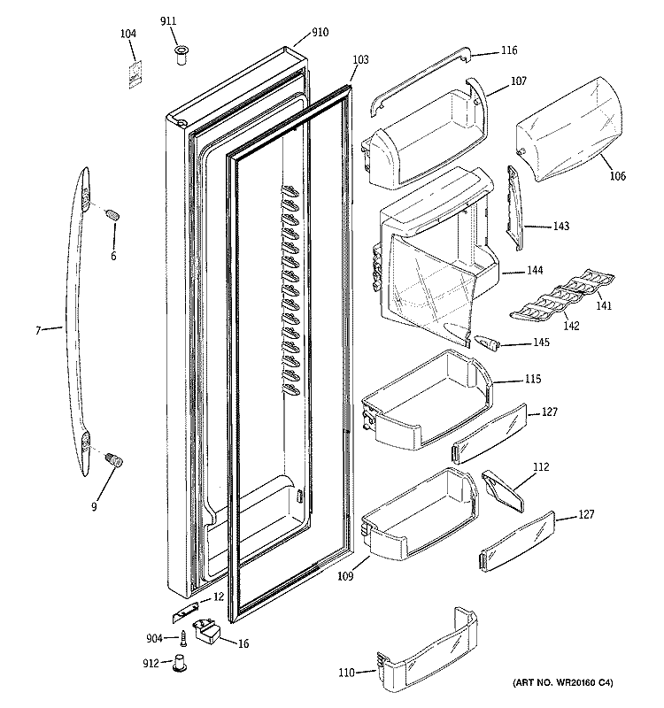 FRESH FOOD DOOR Diagram and Parts List for PSW26PSWASS  General Electric Refrigerator